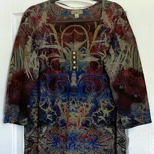 Women's 1X One World Taupe Paisley Top NWT